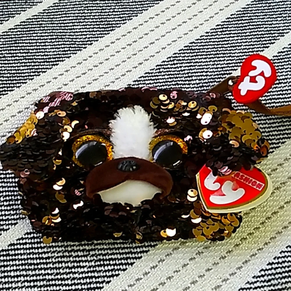 TY small wallet or change purse brown and gold dog with big eyes